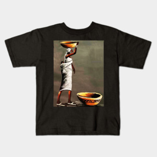 African Woman Carrying Bowl, Black History Art Kids T-Shirt