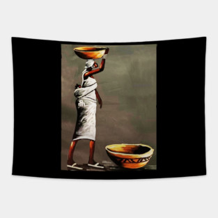 African Woman Carrying Bowl, Black History Art Tapestry