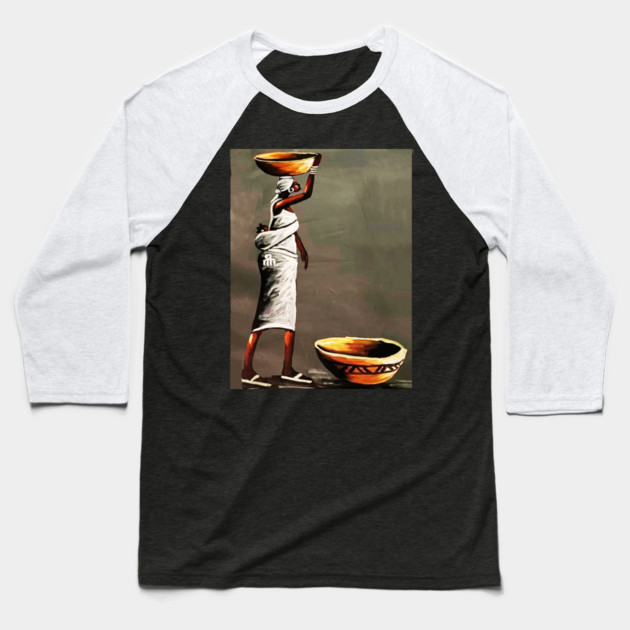 African Woman Carrying Bowl, Black History Art Baseball T-Shirt by logiamerch
