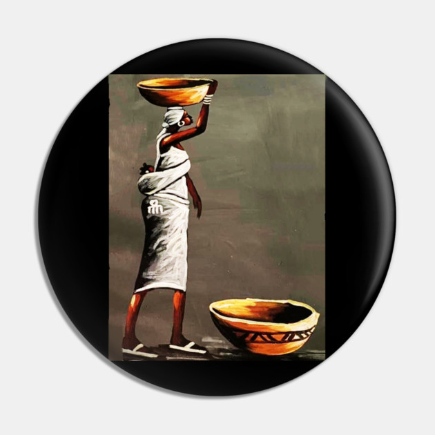 African Woman Carrying Bowl, Black History Art Pin by logiamerch