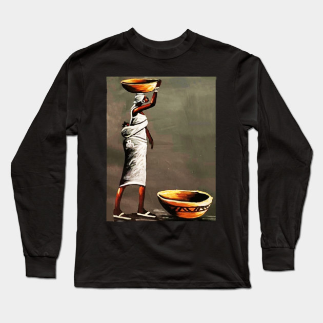 African Woman Carrying Bowl, Black History Art Long Sleeve T-Shirt by logiamerch