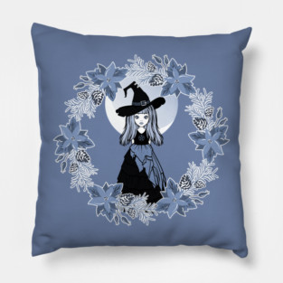 Blue Winter Solstice Yule Cheeky Witch® Pillow