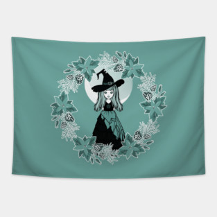 Winter Solstice Witch Yule Cheeky Witch® Tapestry