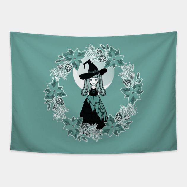 Winter Solstice Witch Yule Cheeky Witch® Tapestry by Cheeky Witch