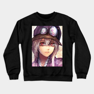 Brown Hair Anime Girl with Hat Crewneck Sweatshirt