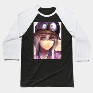 Brown Hair Anime Girl with Hat Baseball T-Shirt