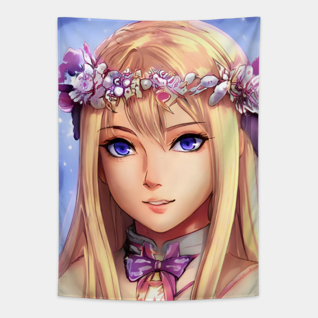 Blonde Anime Girl Tapestry by animegirlnft
