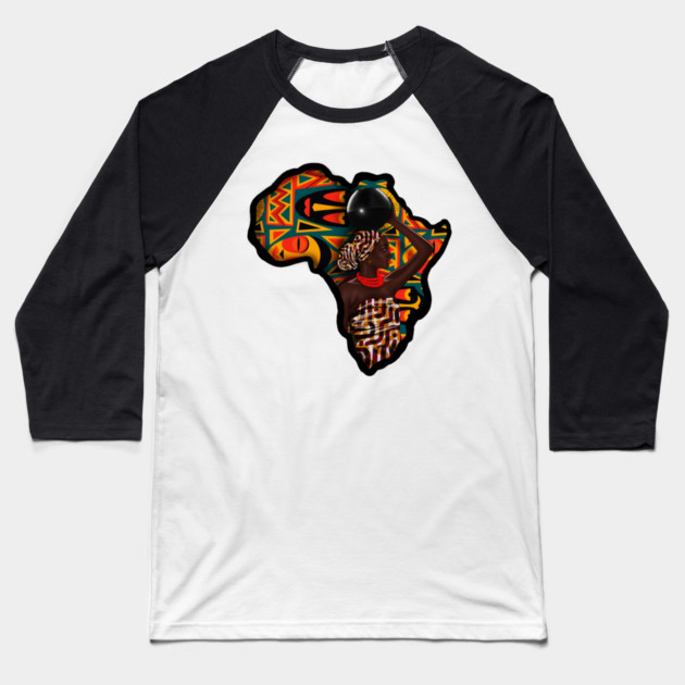 Africa Map, Beautiful Proud African Woman with Pattern Baseball T-Shirt by logiamerch