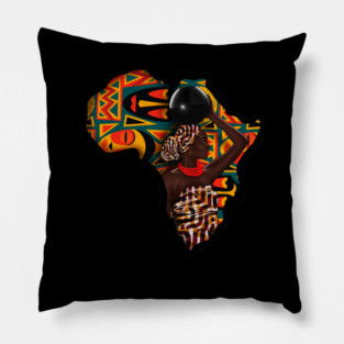 Africa Map, Beautiful Proud African Woman with Pattern Pillow