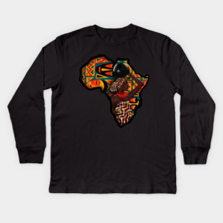 Africa Map, Beautiful Proud African Woman with Pattern Kids Long Sleeve T-Shirt
