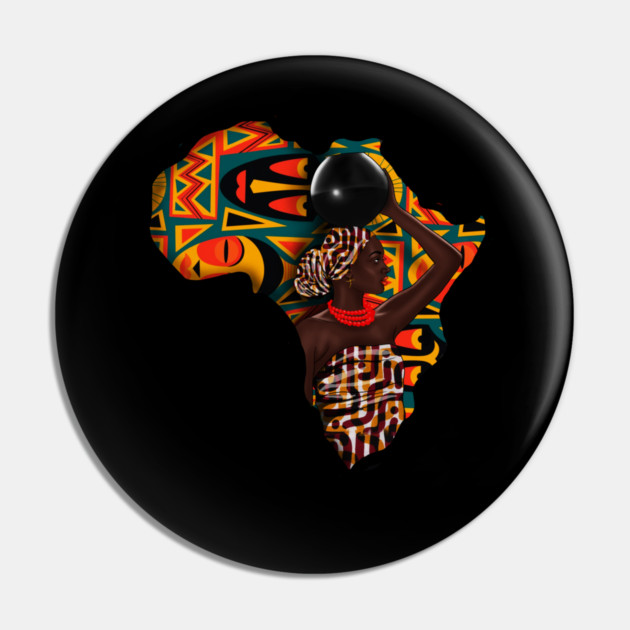 Africa Map, Beautiful Proud African Woman with Pattern Pin by logiamerch