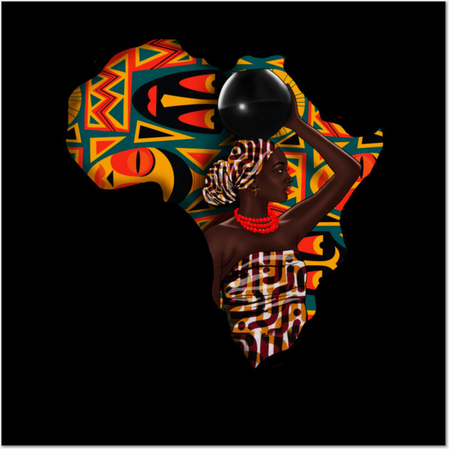 Africa Map, Beautiful Proud African Woman with Pattern Wall Art by logiamerch