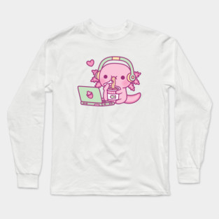 Cute Axolotl Loves Instant Noodles And Anime Long Sleeve T-Shirt