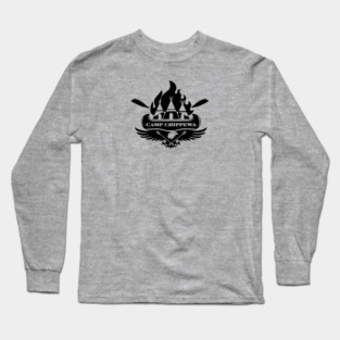 Camp Chippewa Wednesday Addams Inspired Eagle and Canoe Fan Logo in Black Long Sleeve T-Shirt