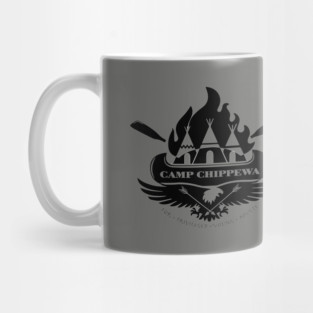 Camp Chippewa Wednesday Addams Inspired Eagle and Canoe Fan Logo in Black Mug