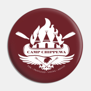 Camp Chippewa Wednesday Addams Inspired Eagle and Canoe Fan Logo in White Pin