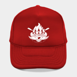 Camp Chippewa Wednesday Addams Inspired Eagle and Canoe Fan Logo in White Hat