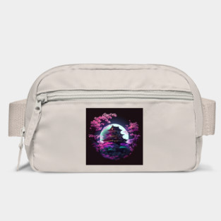 Japanese Castle Surrounded By Sakura At Night Illustration Scenery Bag