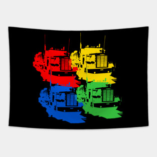 Freightliner classic 1980s big rig truck monoblock red, yellow, blue, green Tapestry