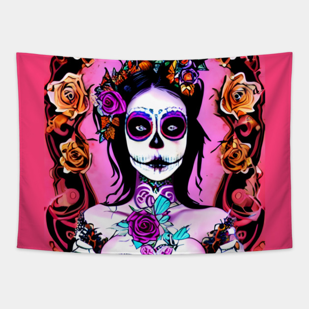 Day of The Dead Art Tapestry by animegirlnft