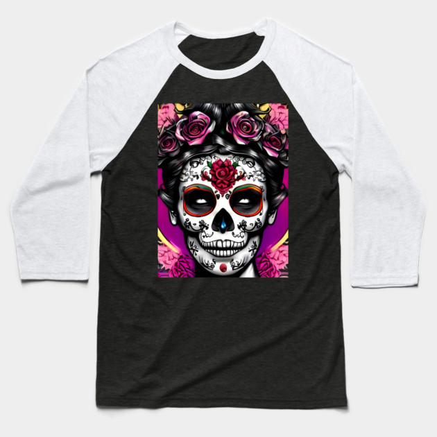 Day of the Dead Skull Baseball T-Shirt by animegirlnft