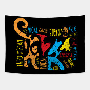 Colorful Jazz Cat With Jazz Genres Tapestry