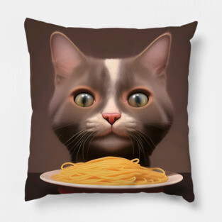 Cat eating spaghetti Pillow