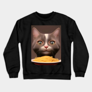 Cat eating spaghetti Crewneck Sweatshirt