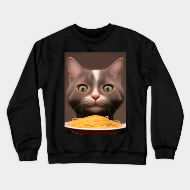 Cat eating spaghetti Crewneck Sweatshirt by animegirlnft