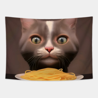 Cat eating spaghetti Tapestry