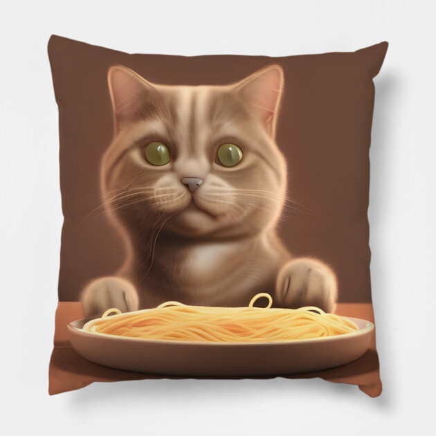 Cat eating spaghetti Pillow by animegirlnft