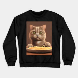 Cat eating spaghetti Crewneck Sweatshirt