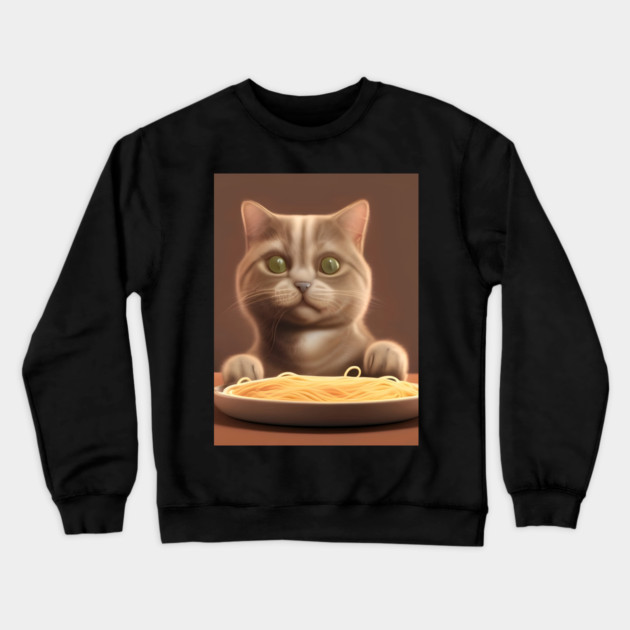 Cat eating spaghetti Crewneck Sweatshirt by animegirlnft