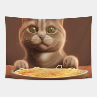 Cat eating spaghetti Tapestry
