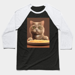 Cat eating spaghetti Baseball T-Shirt
