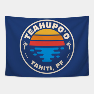 Retro Teahupo'o Tahiti Vintage Beach Emblem Tapestry