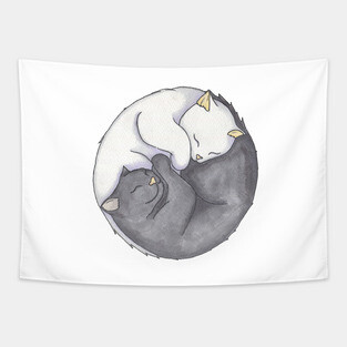 Yin And Yang, Sleeping Cats Tapestry