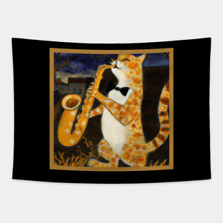 Saxy Cat Tapestry