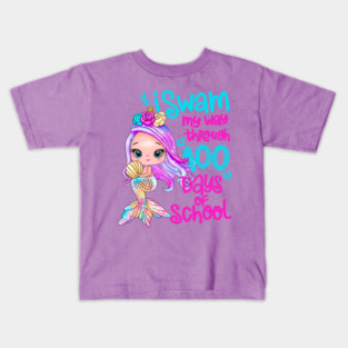 Unicorn Mermaid I Swam My Way Through 100 Days Of School Kids T-Shirt