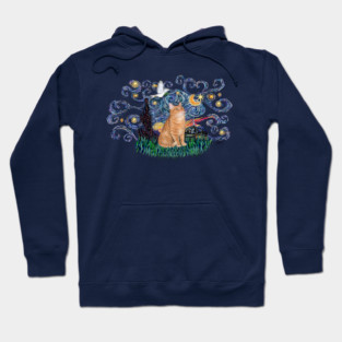 Orange Tabby Cat in "free form" Starry Night Hoodie