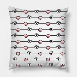 Funky Graphic Lips and Eyes Pattern Black, Pink, White Pillow