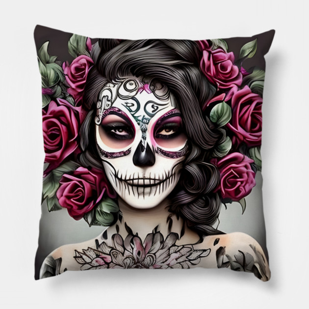 Sugar Skull Tattoo Pillow by animegirlnft