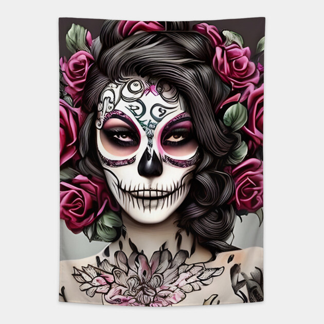 Sugar Skull Tattoo Tapestry by animegirlnft