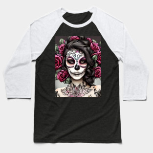 Sugar Skull Tattoo Baseball T-Shirt