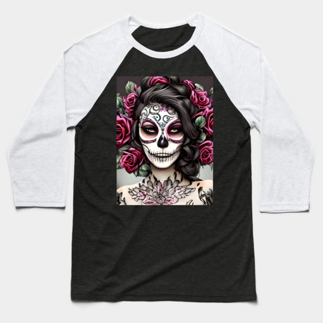 Sugar Skull Tattoo Baseball T-Shirt by animegirlnft