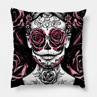 Skull Rose Eye Tattoo Pillow