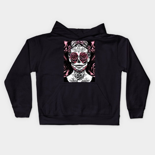 Skull Rose Eye Tattoo Kids Hoodie by animegirlnft