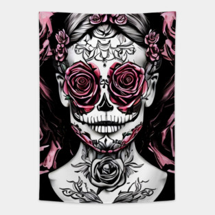 Skull Rose Eye Tattoo Tapestry