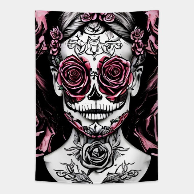 Skull Rose Eye Tattoo Tapestry by animegirlnft