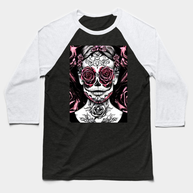 Skull Rose Eye Tattoo Baseball T-Shirt by animegirlnft